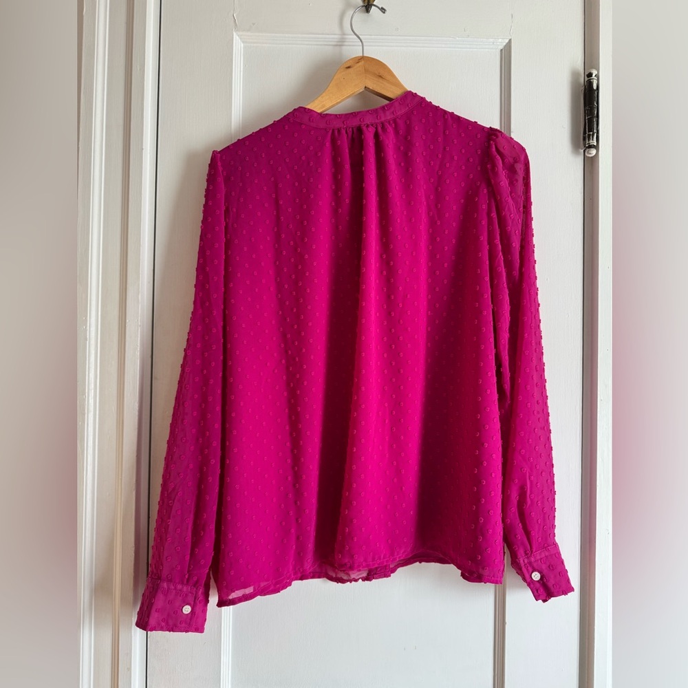 J. Crew Fuchsia Ruffle Swiss Dot Blouse - Picture 3 of 4